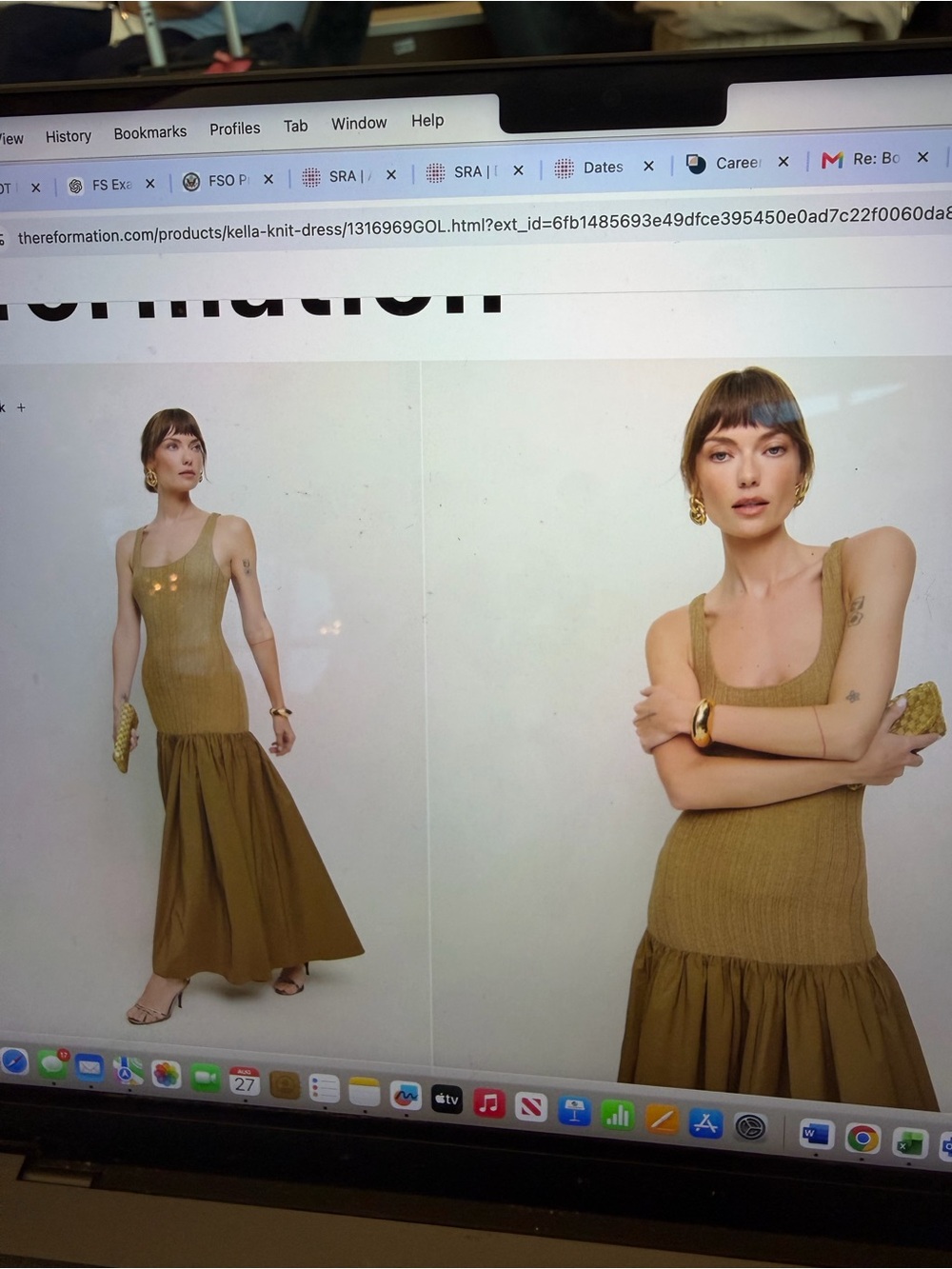 Reformation Kella Knit Dress Gold